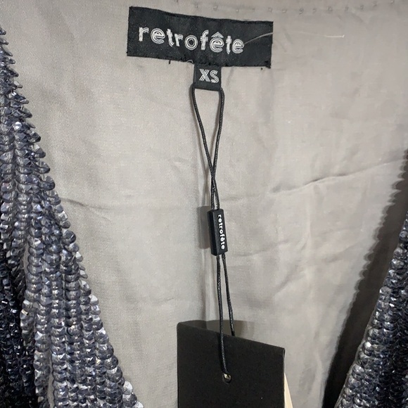 Retrofete dress long sleeve mini silver robe dress Taylor Swift gunmetal new xs - Picture 4 of 11